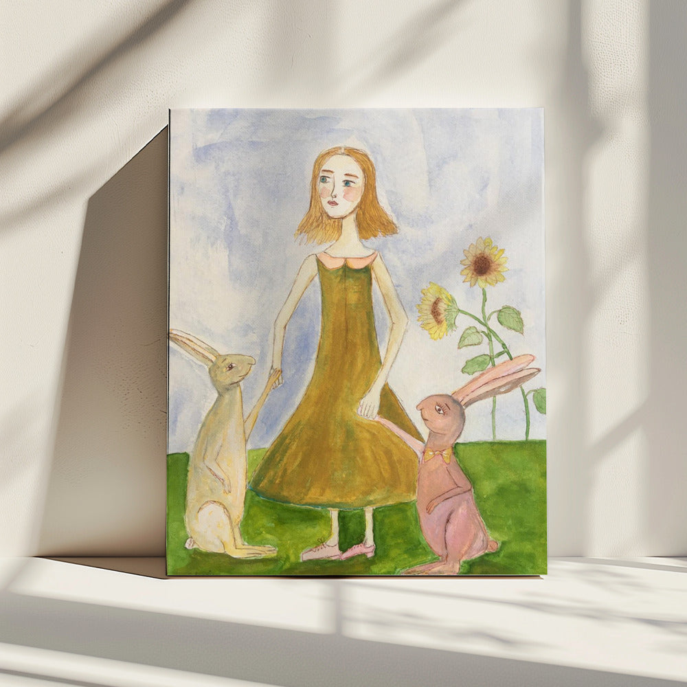 Meisje met haar konijnen | Canvas