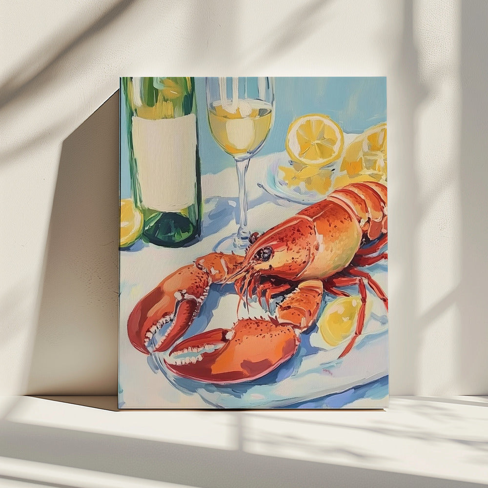 Stilleven met kreeft en wijn | Canvas