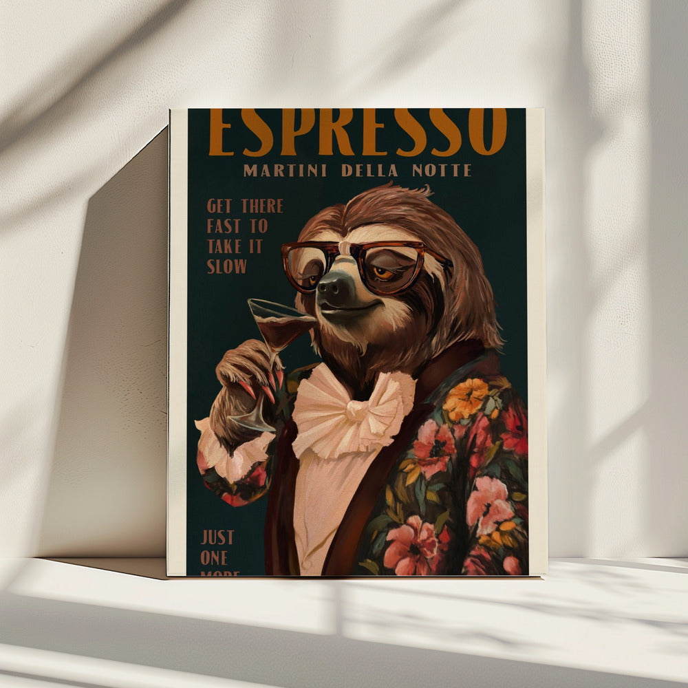 Art Deco Espresso Martini Drinkende Luiaard | Canvas
