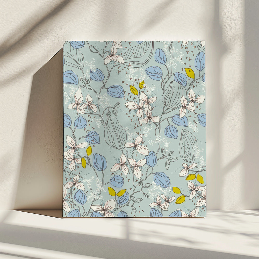 Elegantie in de zomer met een patroon van munt en bloemen | Canvas