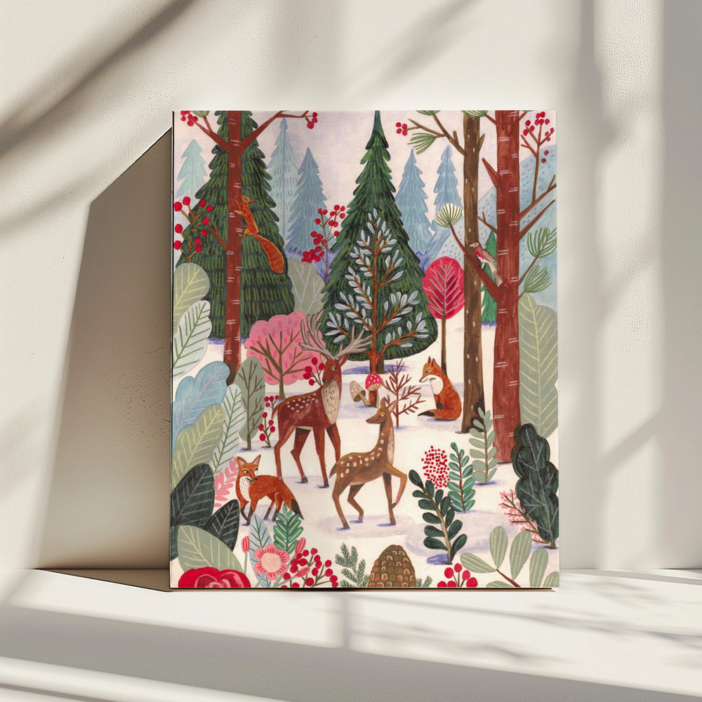 Dieren in het winterbos | Canvas