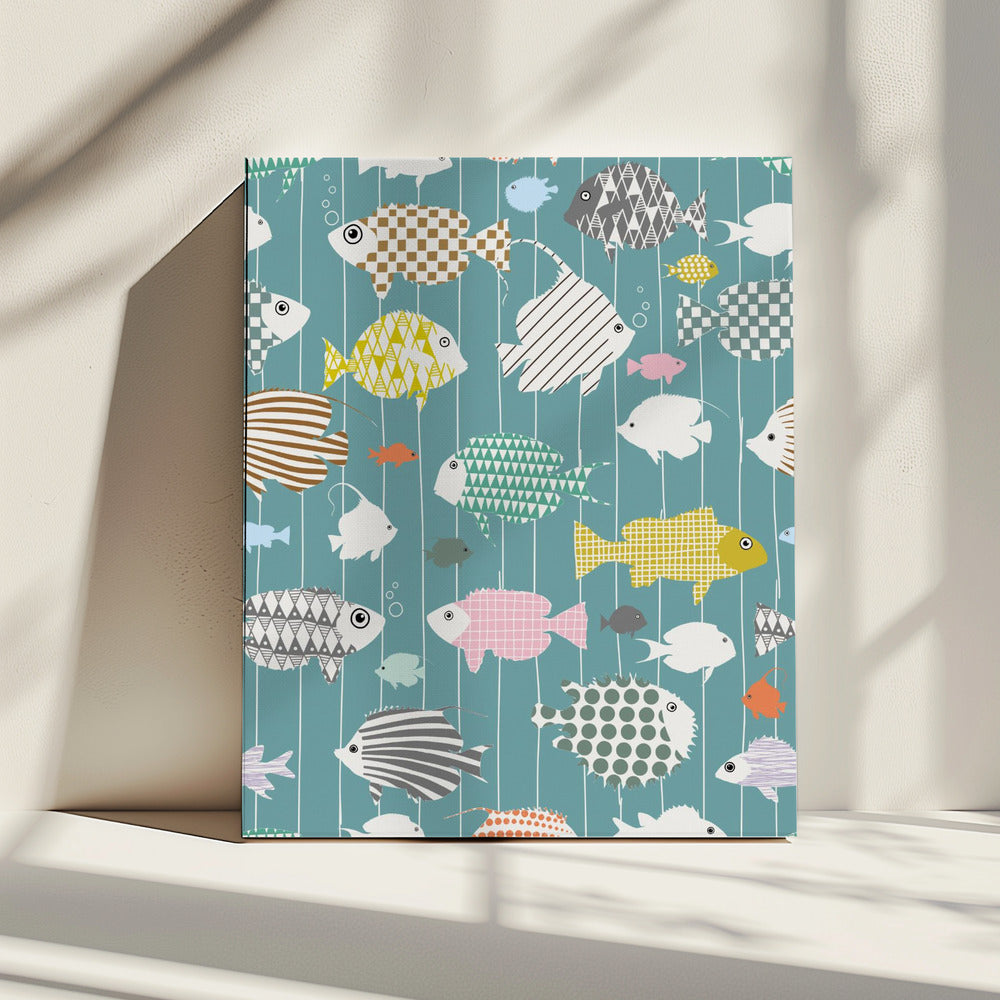 Verse vis op blauwgroen patroon | Canvas