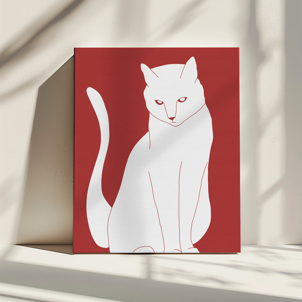 Witte en rode kat | Canvas
