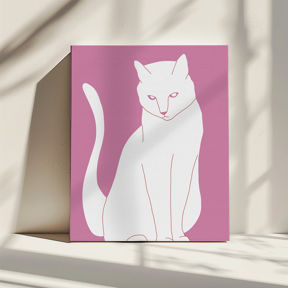 Witte en roze kat | Canvas