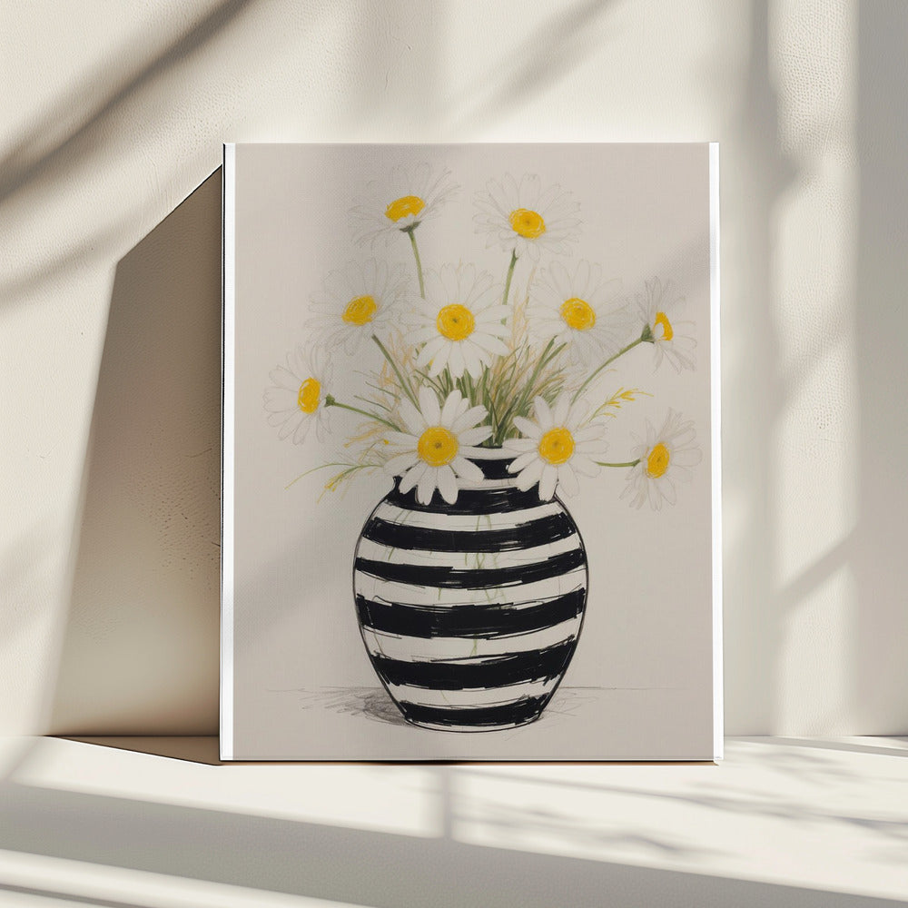 Gestreepte vaas madeliefjes | Canvas