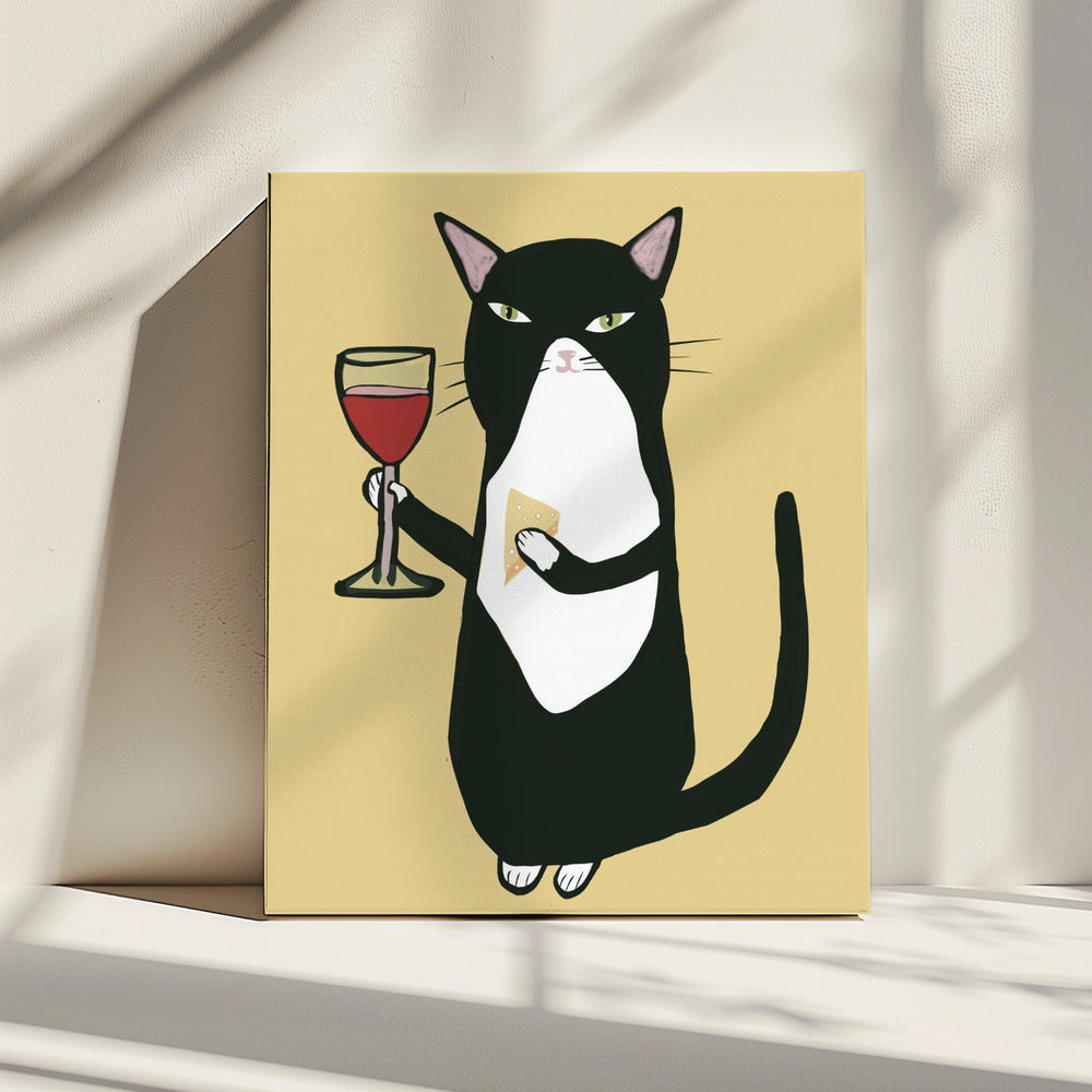 Kat met wijn | Canvas