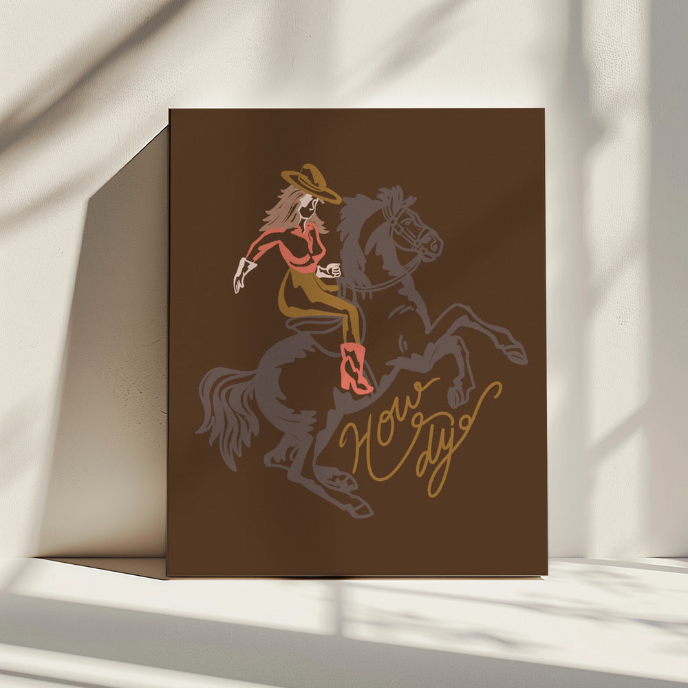 Cowgirl op een steigerend paard | Canvas
