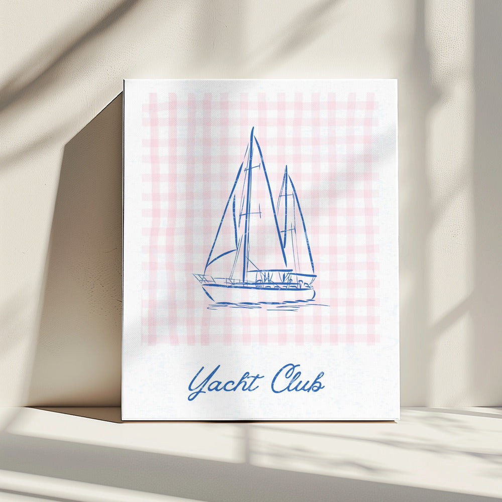 Minimalistische blauwe lijntekening van een jacht | Canvas