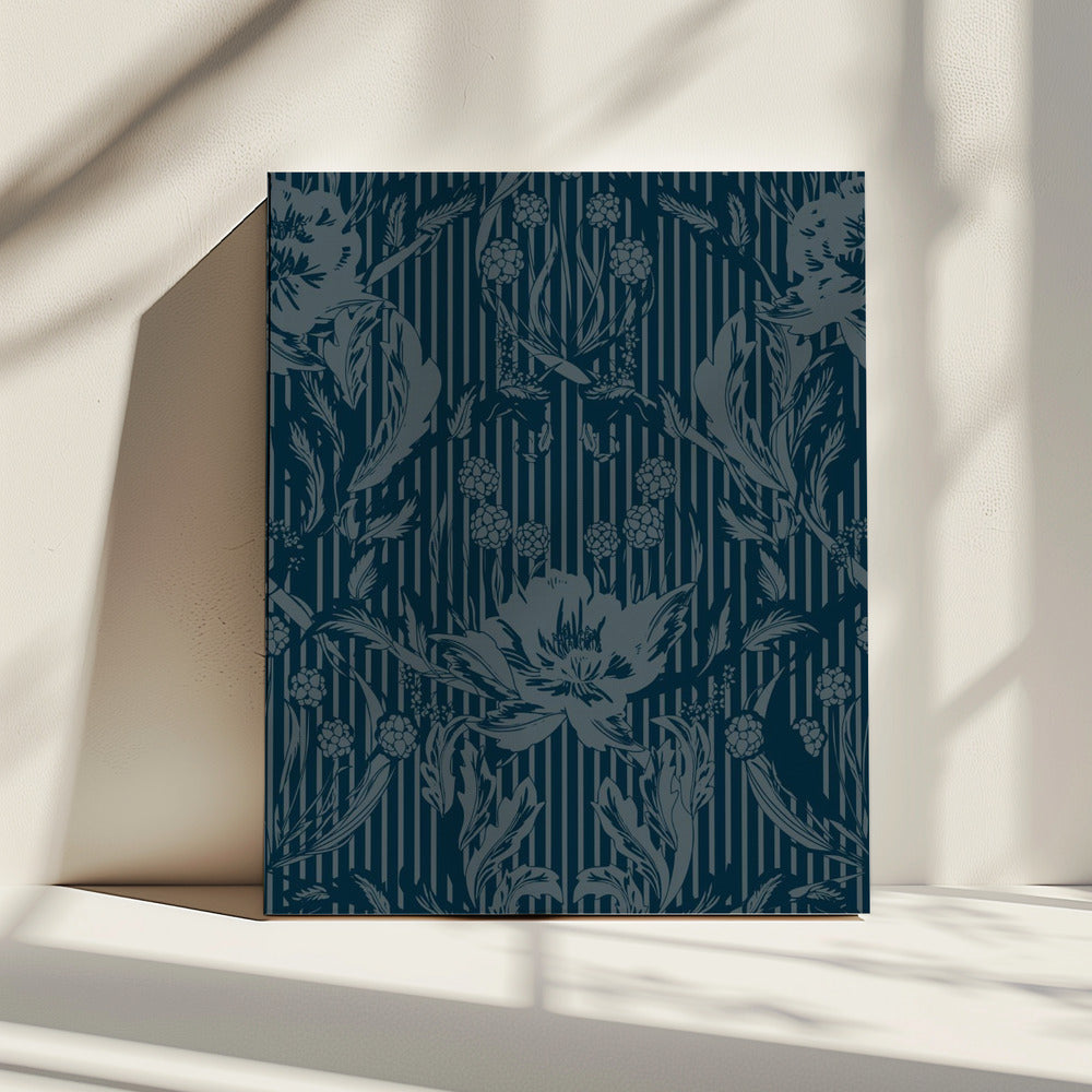 Floral Heritage Morris monochrome strepen moonshine blauw patroon | Canvas