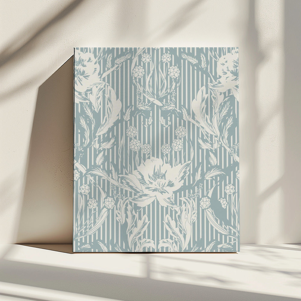 Floral Heritage Morris monochrome strepen krijtblauw patroon | Canvas