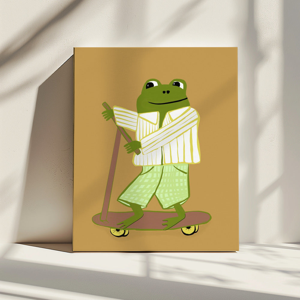 Kikker op scooter | Canvas