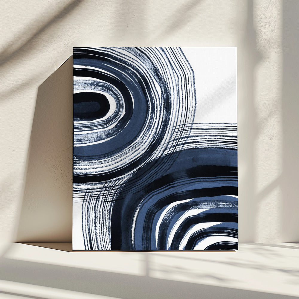 Concentrische blauwe en zwarte penseelstreken | Canvas