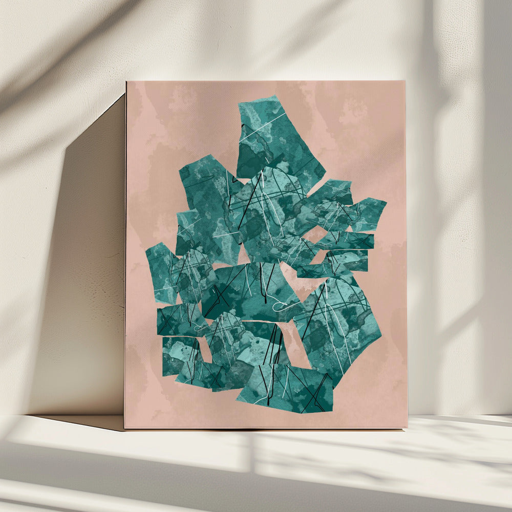 Groene geometrische vormen met textuurpatronen | Canvas