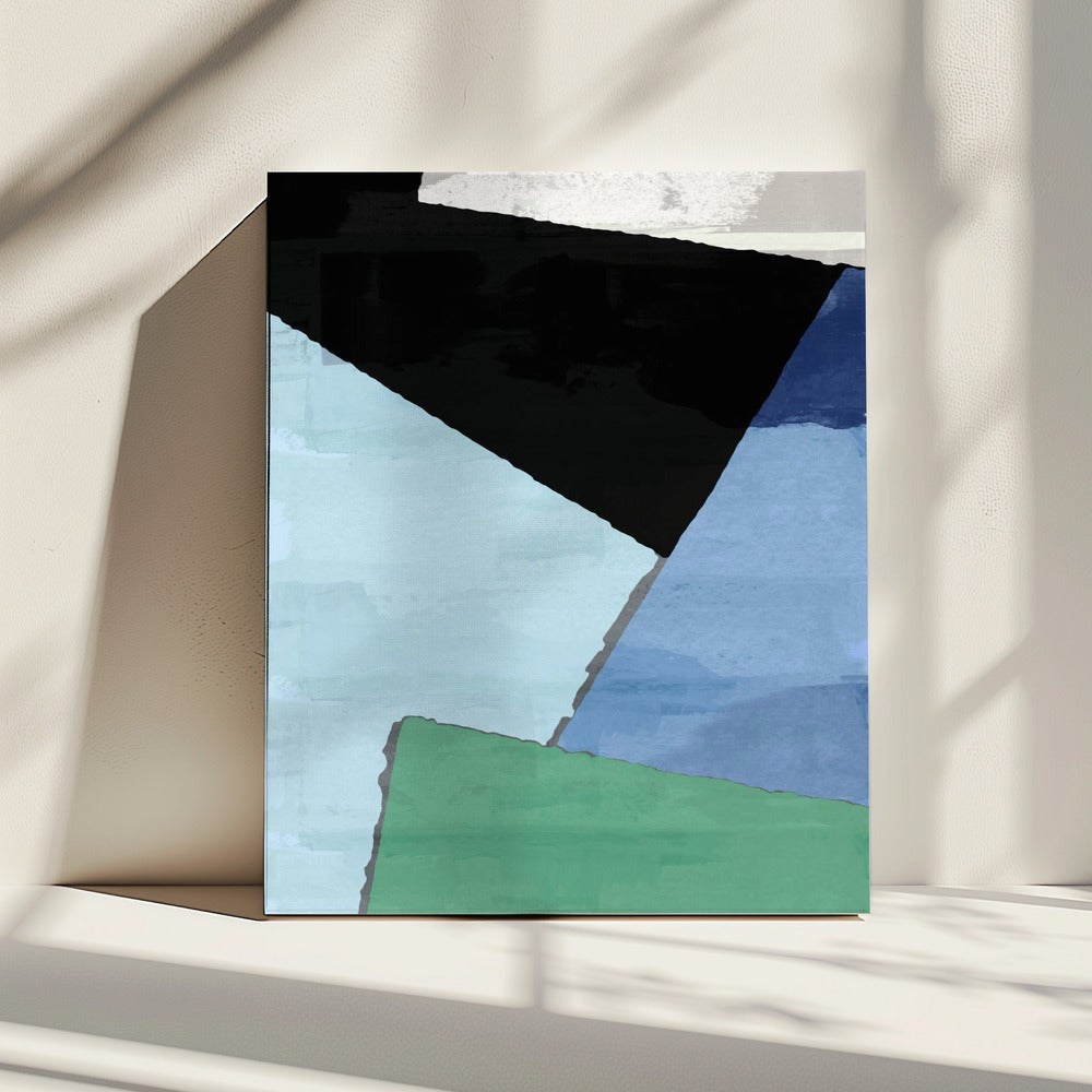 Abstracte blokken in blauw, groen en zwart | Canvas