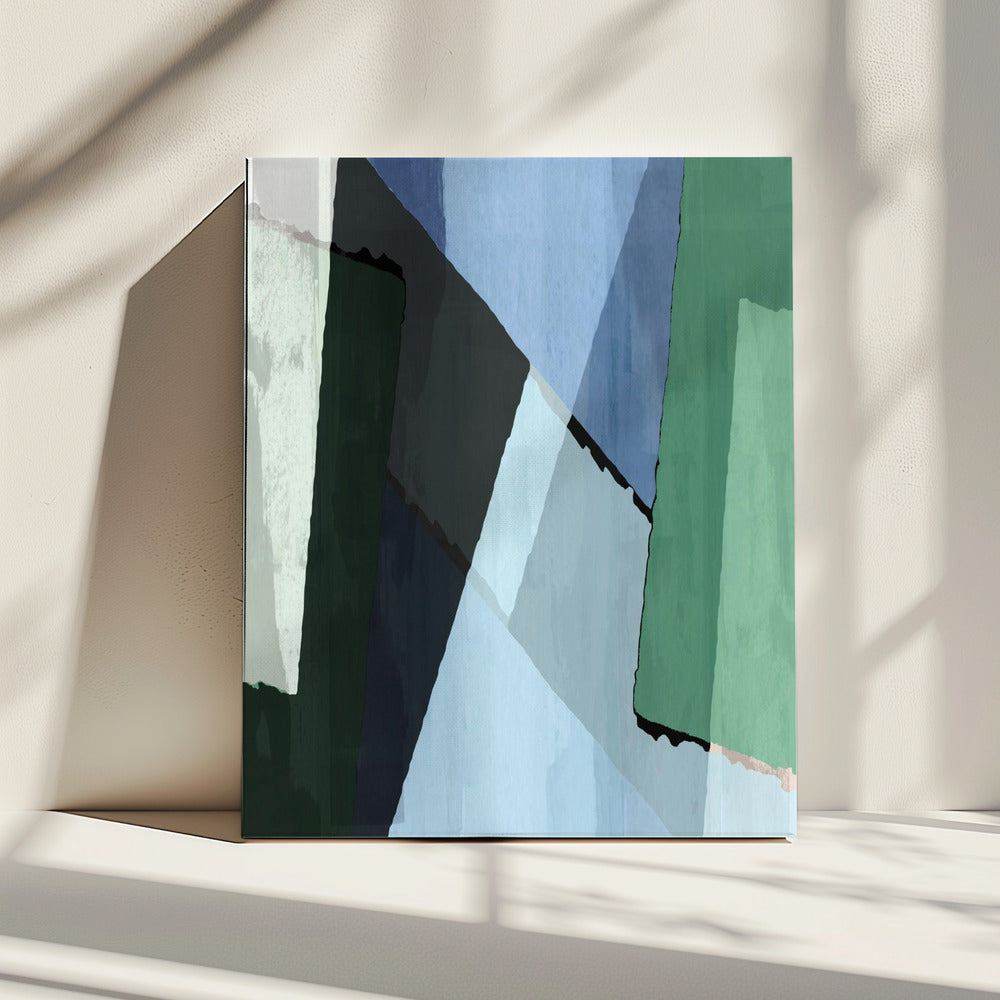 Abstracte blokken in blauw, groen en zwart | Canvas