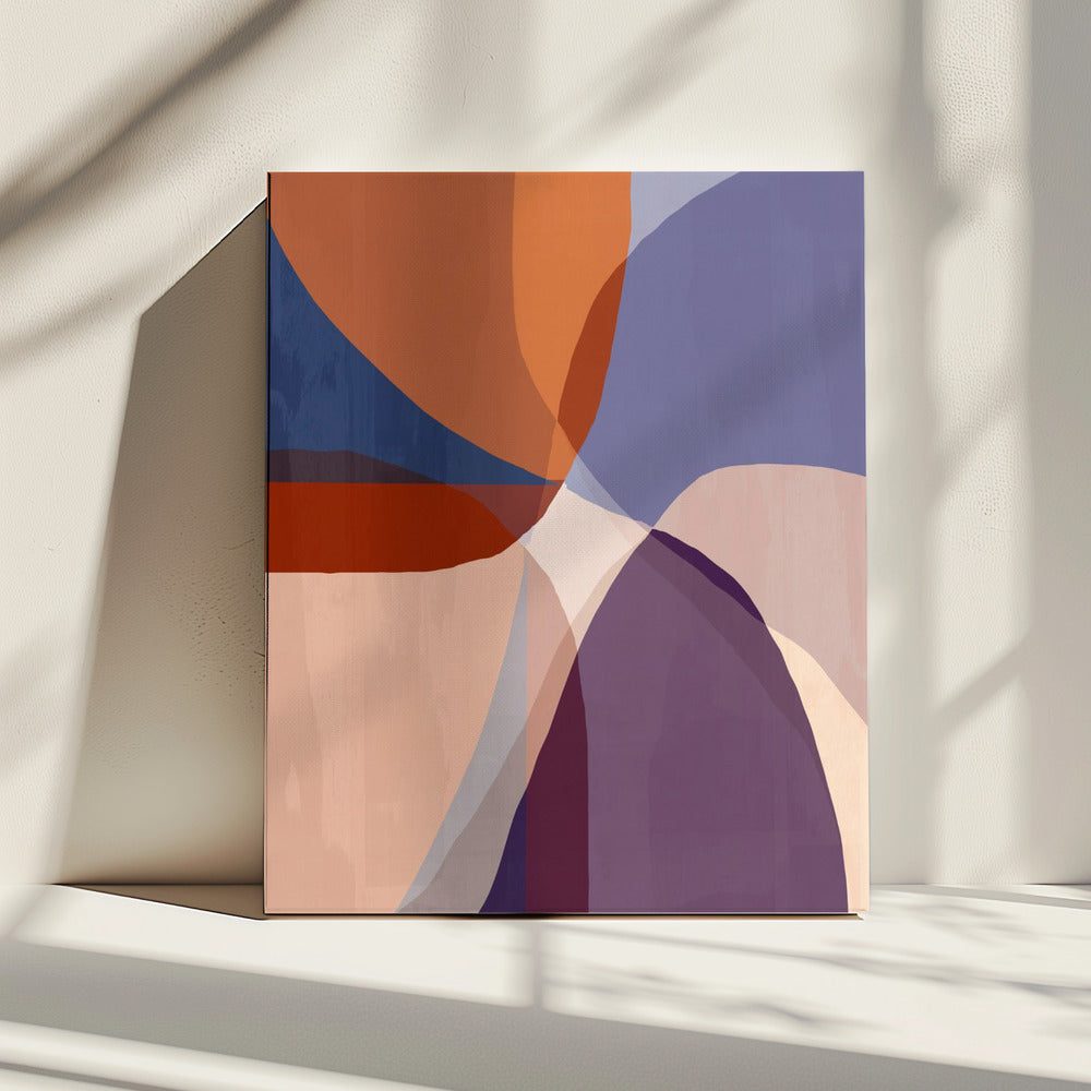 Organische vormen in aardse en blauwe tinten | Canvas