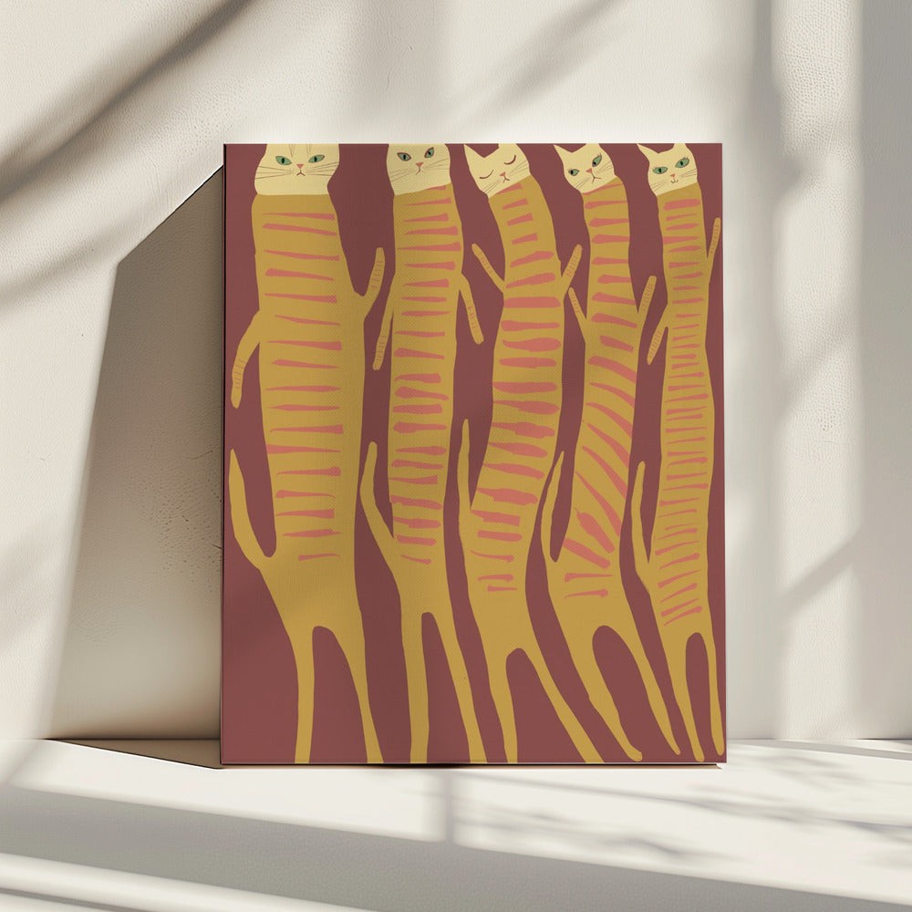 Vijf lange katten | Canvas