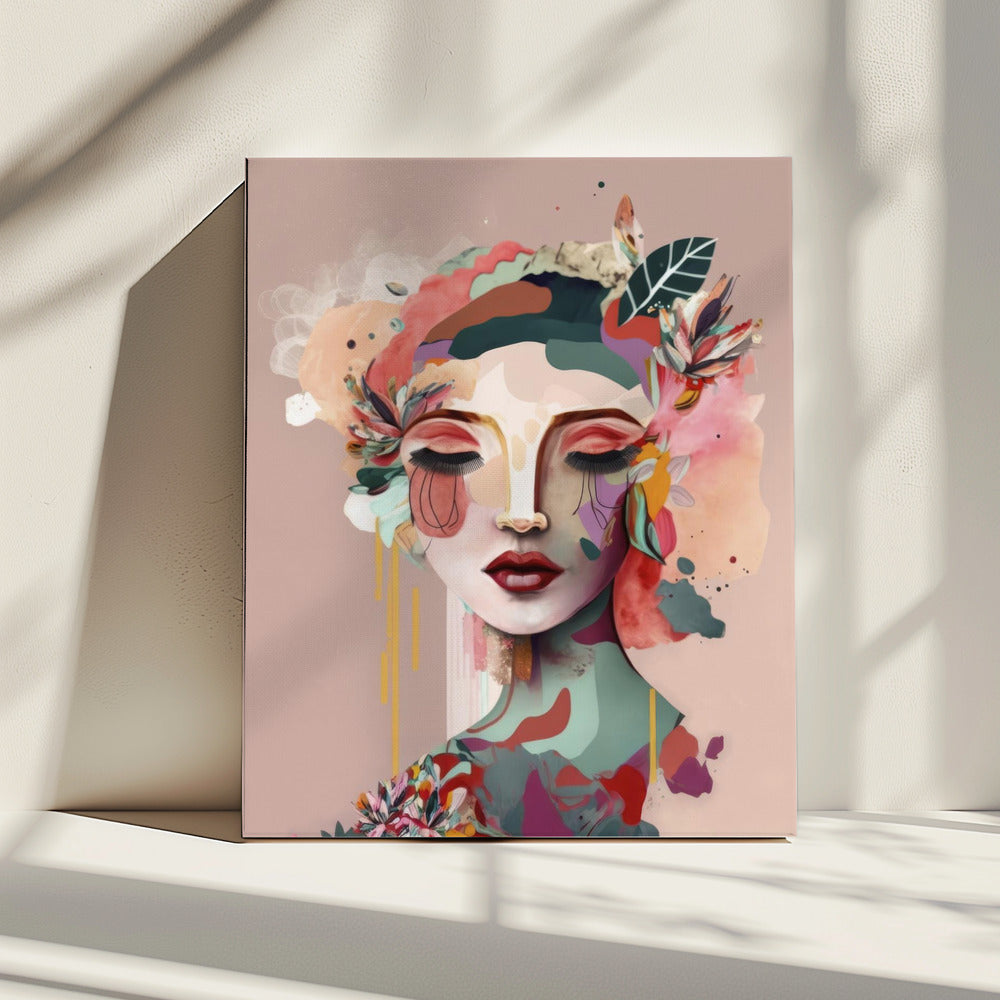 Portret van een vrouw met bloemenelementen | Canvas