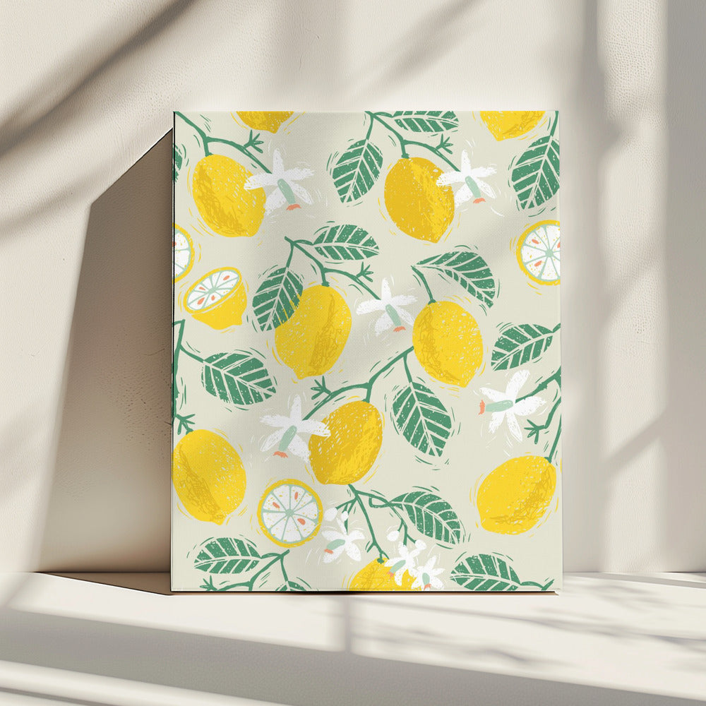 Gele citroen en groene bladeren | Canvas