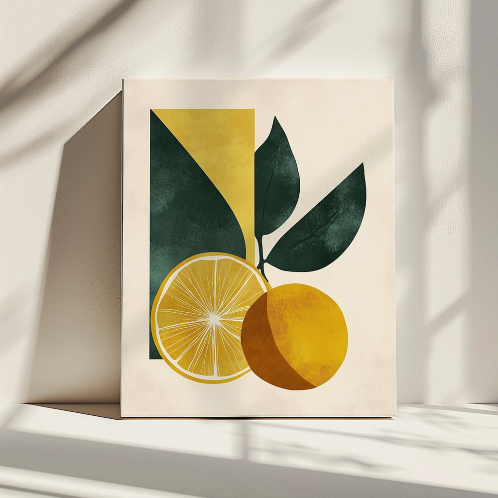 Gele citroen met groene bladeren Sereniteit | Canvas