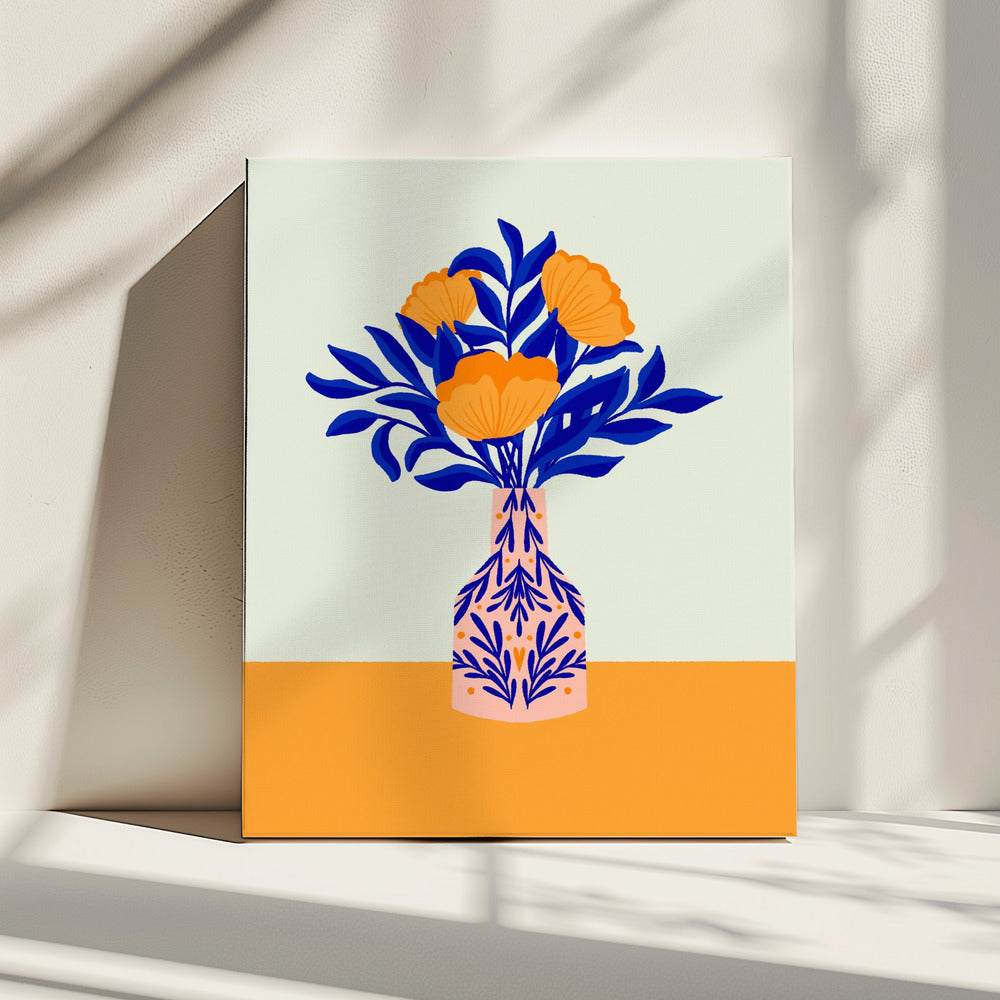 Oranje klaprozen in een vaas | Canvas
