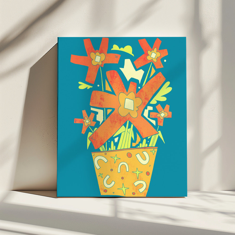 Abstracte bloemen in een decoratieve pot | Canvas