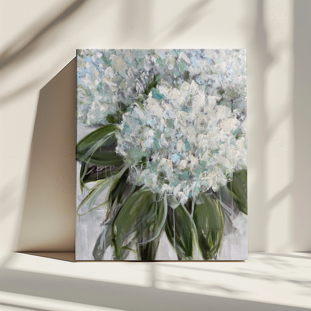 Delicate witte en blauwe hortensia's | Canvas