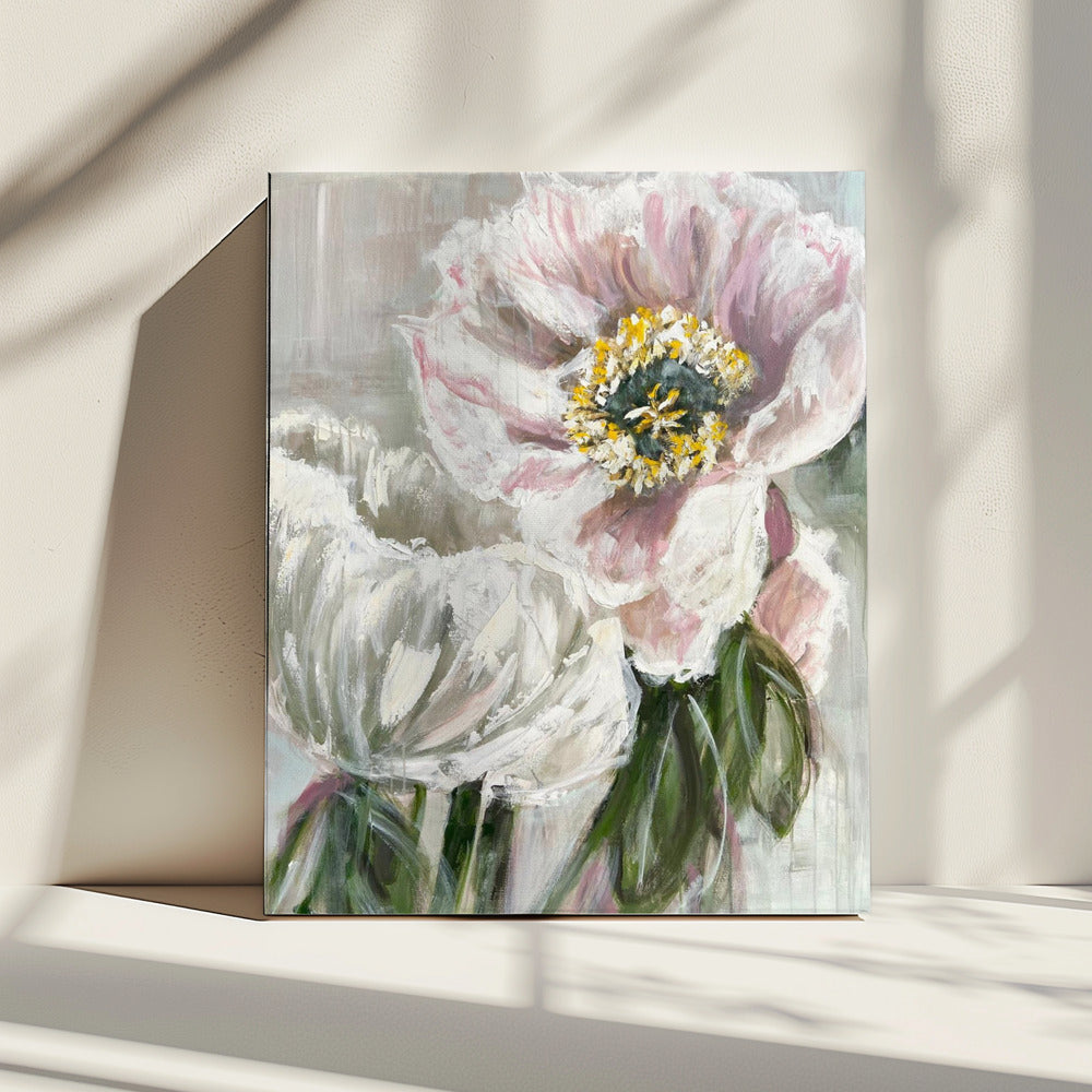 Delicate witte en roze bloemen | Canvas