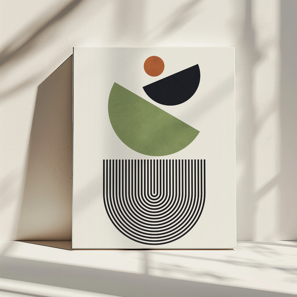 Geometrische vormen in groen, zwart en oranje | Canvas