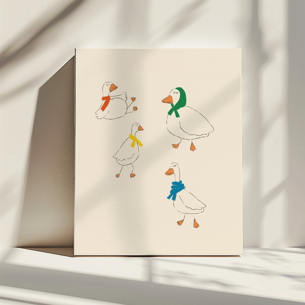 Ducks Adorned in Colorful Scarves | Canvas