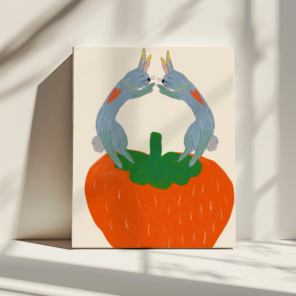 Konijnen op aardbei | Canvas