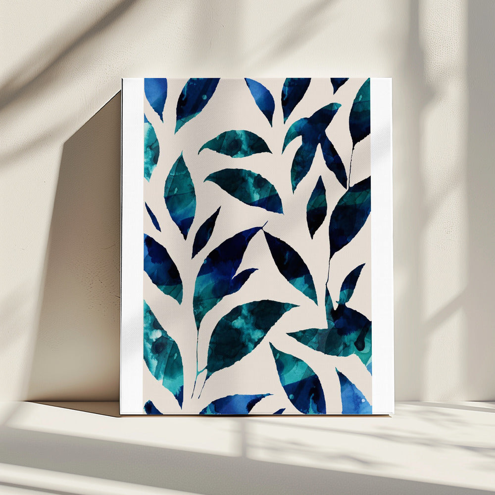 Bladeren in tinten blauw en groen | Canvas