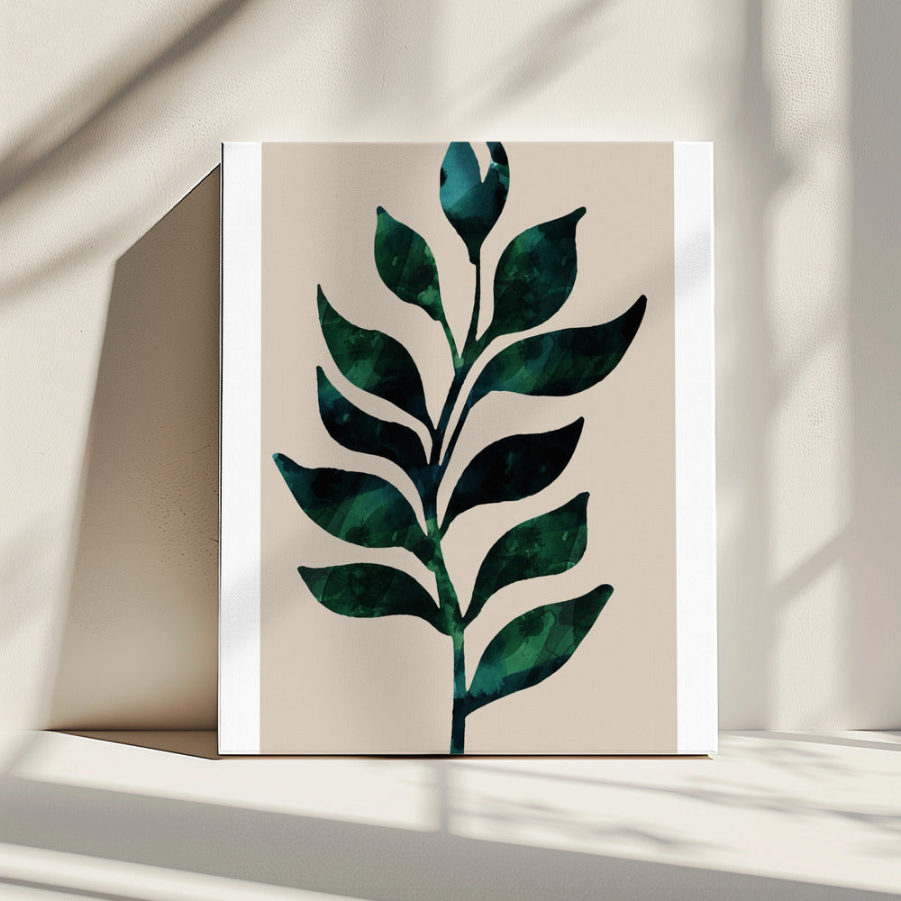 Gestileerd plantenmotief met donkergroene bladeren | Canvas
