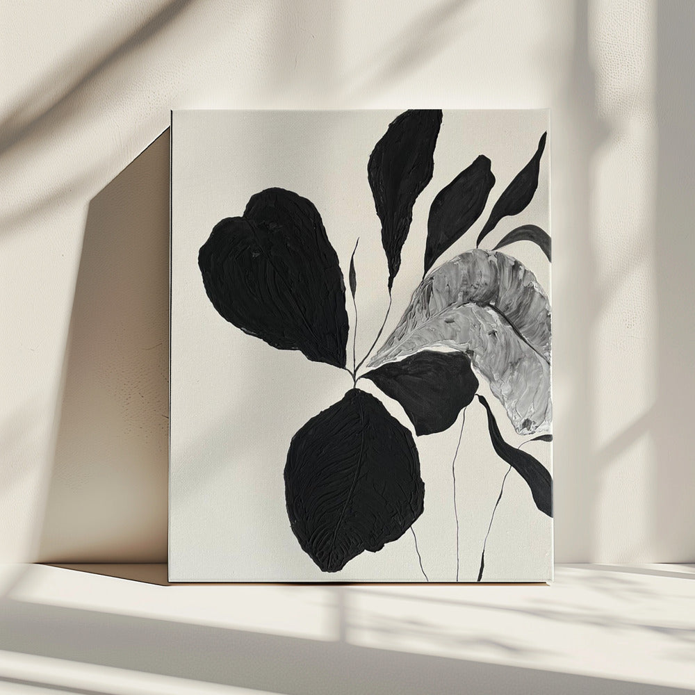 Monochrome bladeren | Canvas