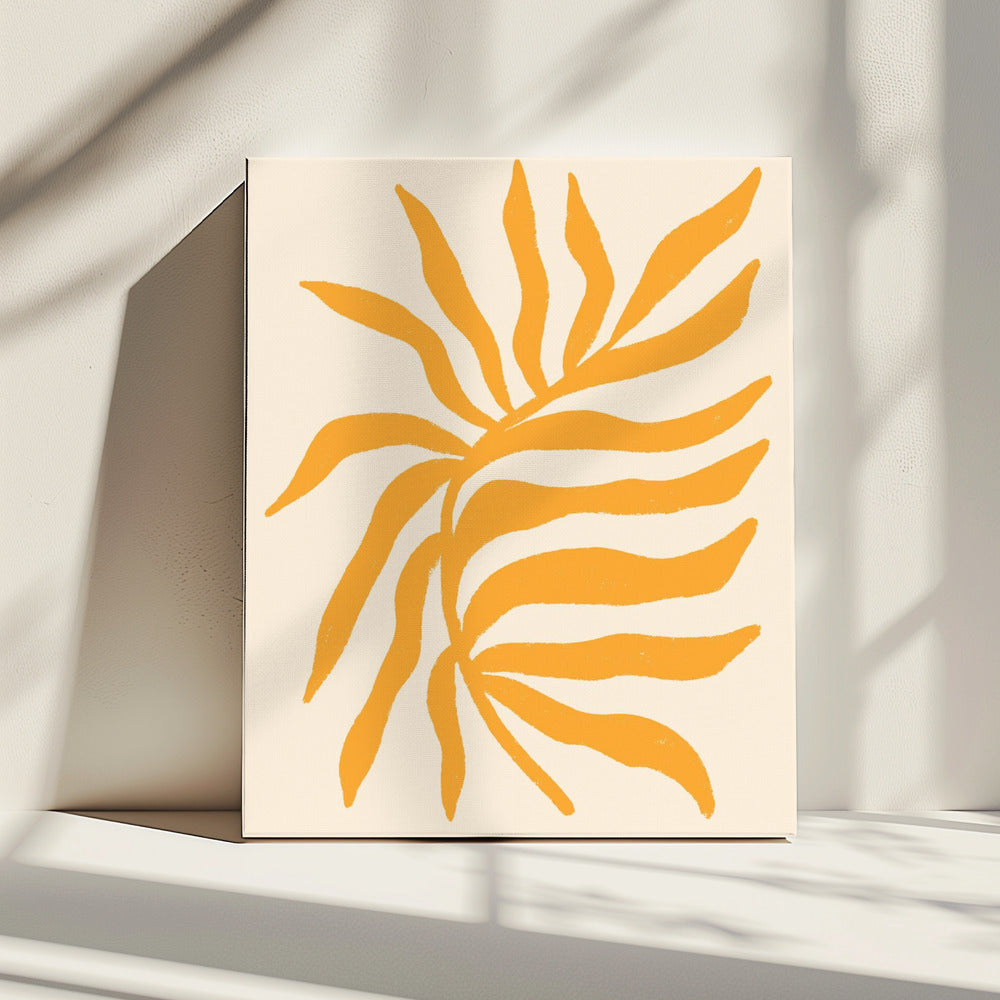 Geel silhouet met textuur van een tak | Canvas