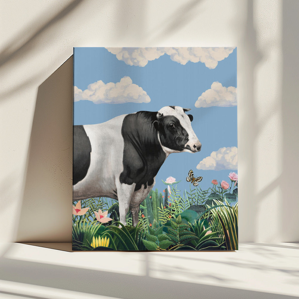 Kleurrijke portretten van blije koeien (inclusief vlinder) | Canvas