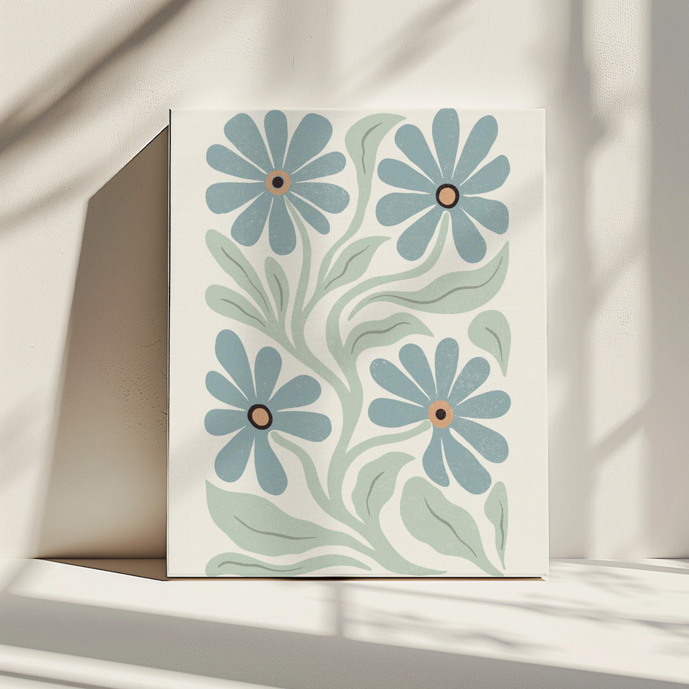 Abstracte bloemen blauw en groen | Canvas