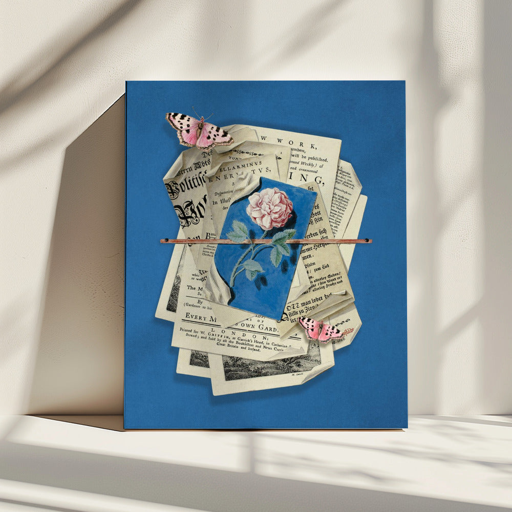 Roze roos omringd door vintage papier | Canvas