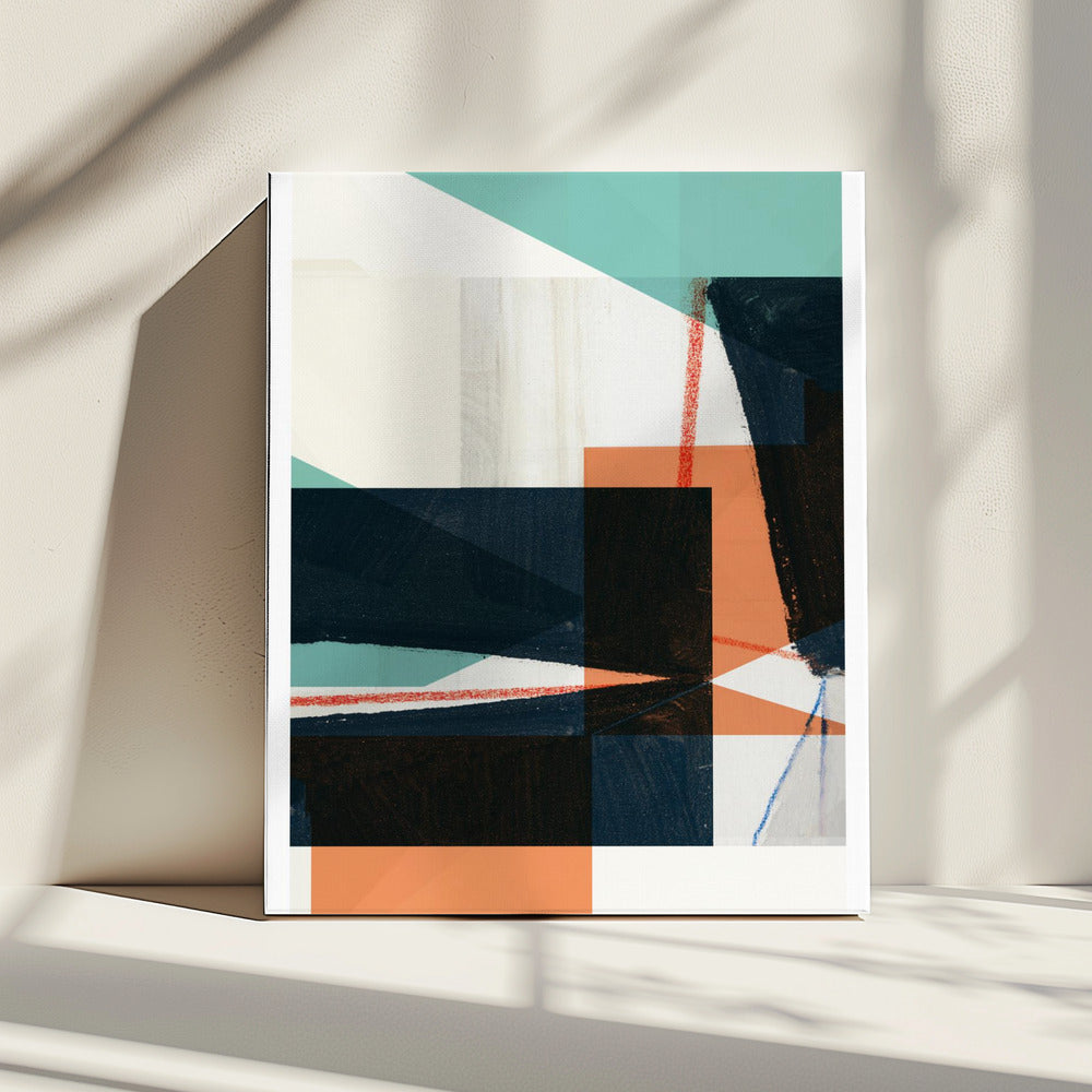 Geometrische vormen in gedempt blauwgroen | Canvas