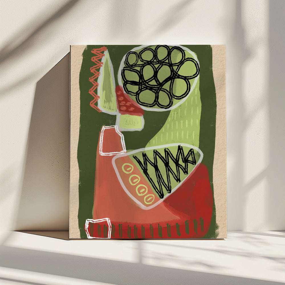 Abstract groen en rood | Canvas
