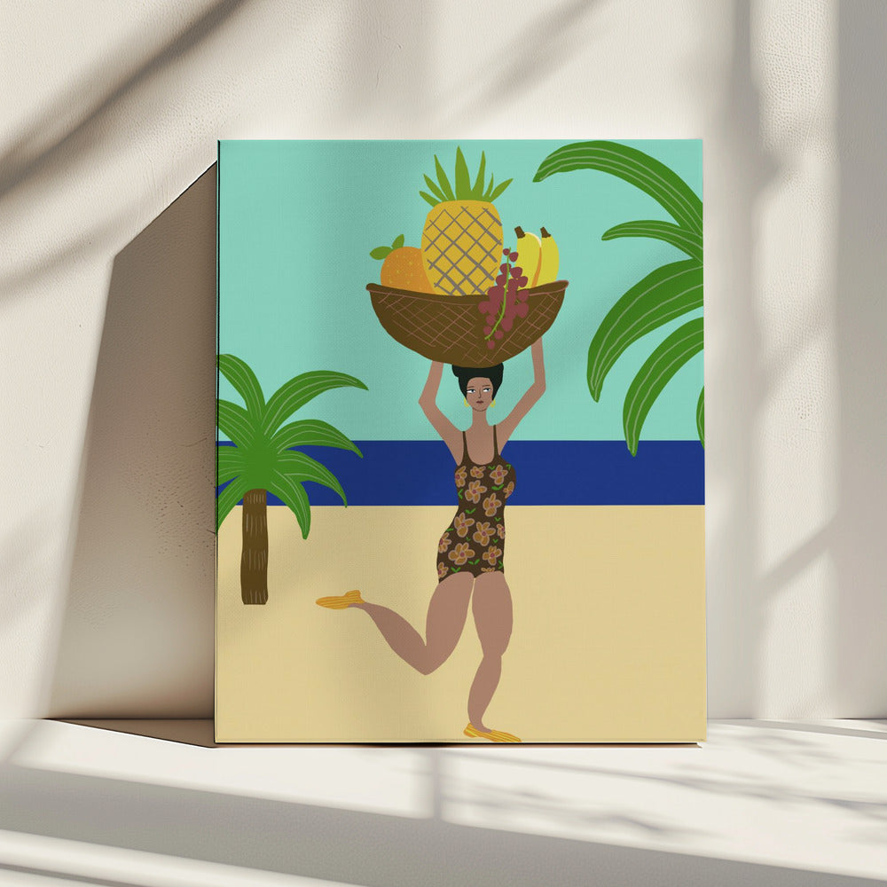 Tropisch fruit op het strand | Canvas