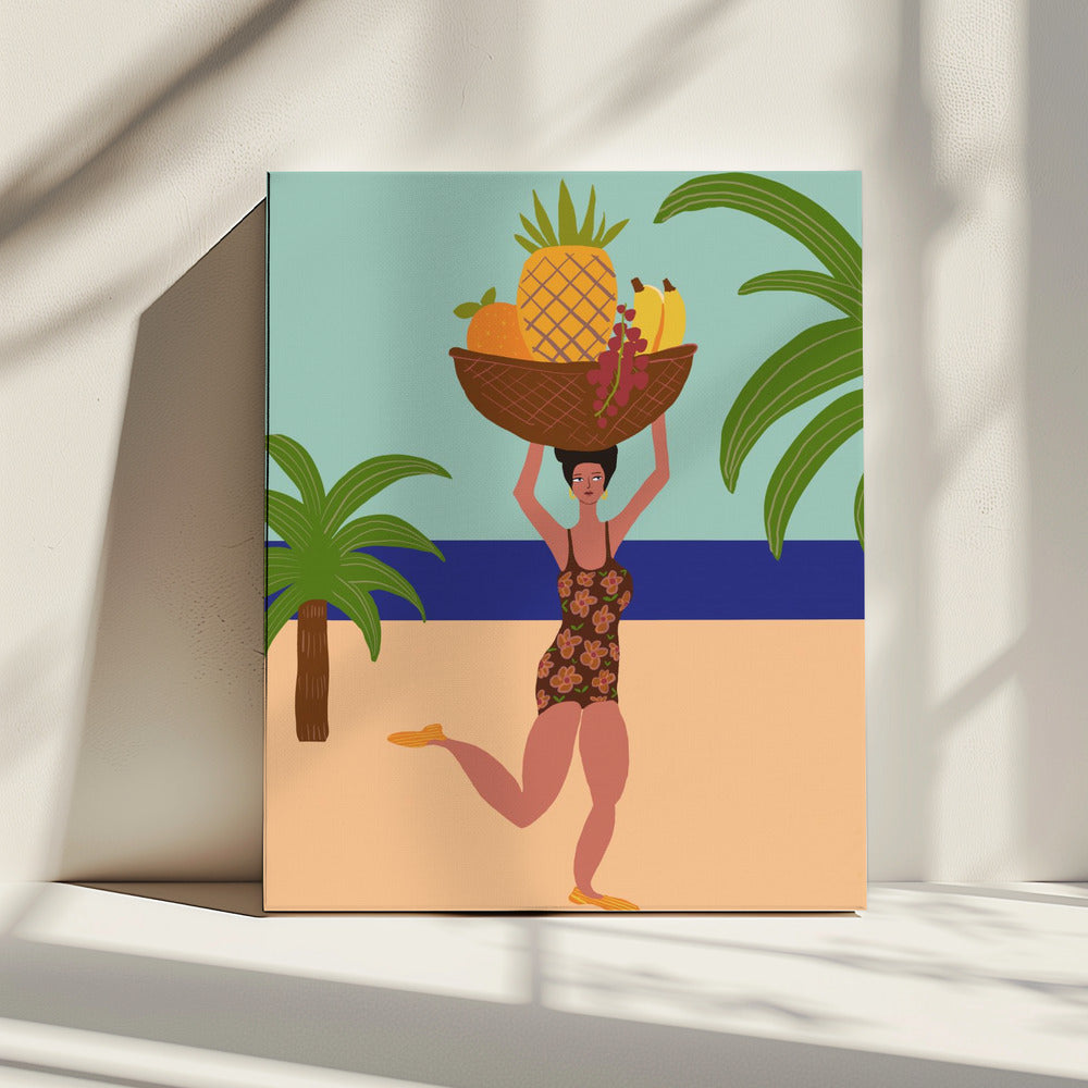 Tropisch fruit op het strand | Canvas