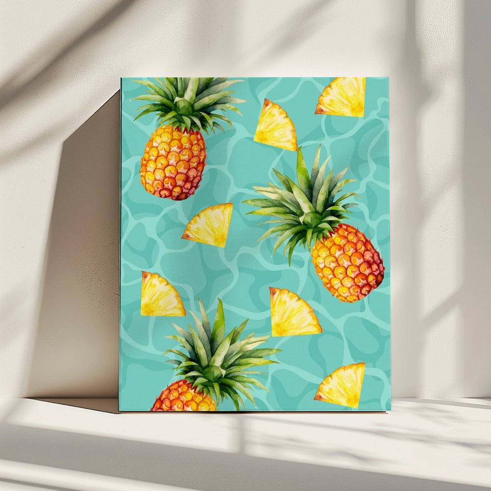 Exotisch ananas- en schijfjesesthetisch patroon - Tropische zomer aquarel | Canvas