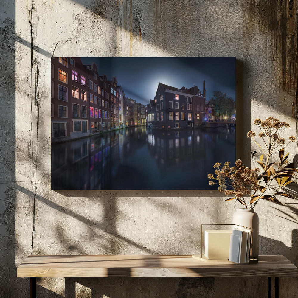 Maanlicht boven Amsterdam | Canvas