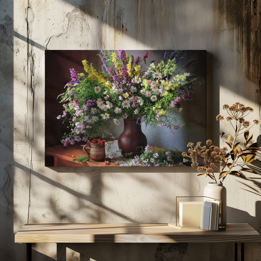 Stilleven met wilde bloemen en bessen | Canvas