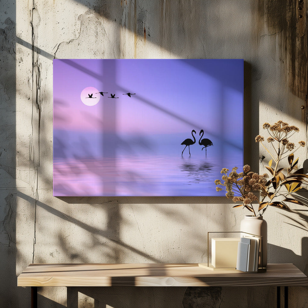 Vliegende flamingo | Canvas