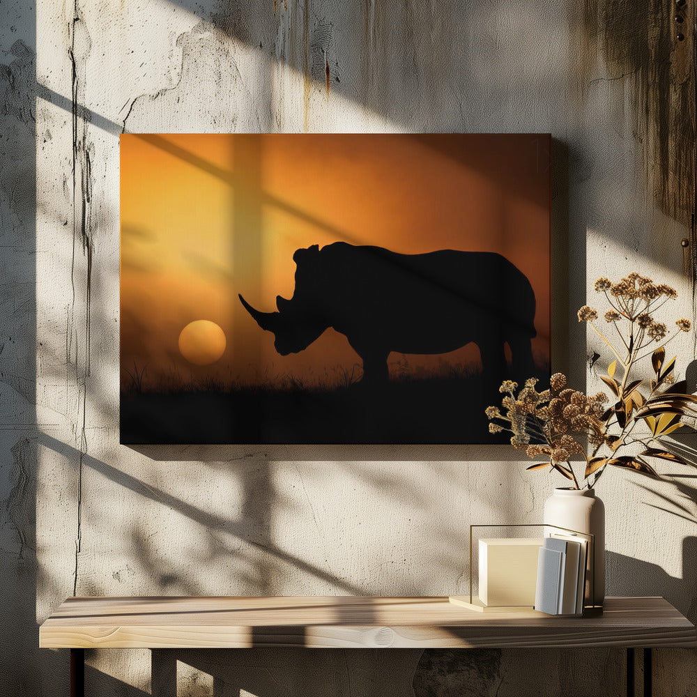 Neushoorn Zonsopgang | Canvas