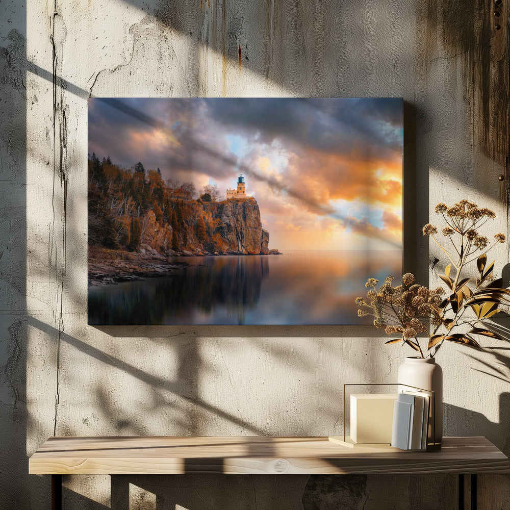 Een bewolkte dag bij Split Rock Lighthouse | Canvas