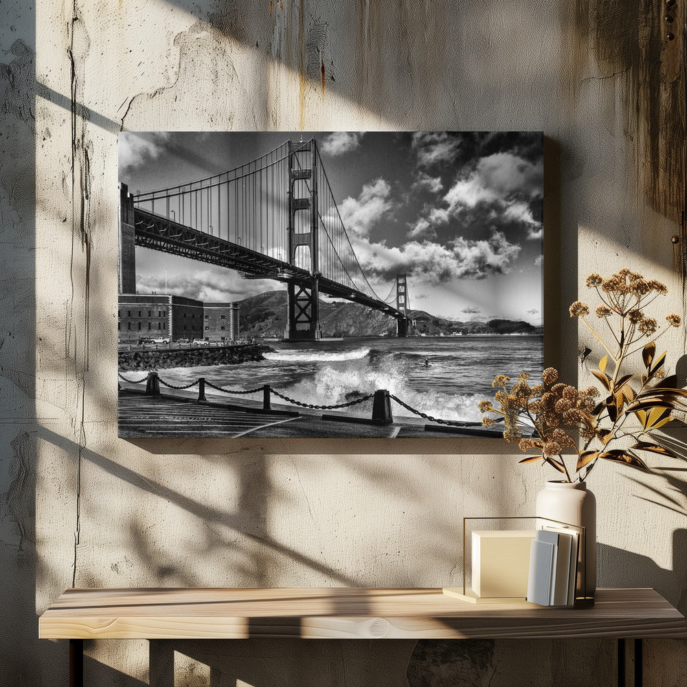 Surfen onder de Golden Gate Bridge | Canvas