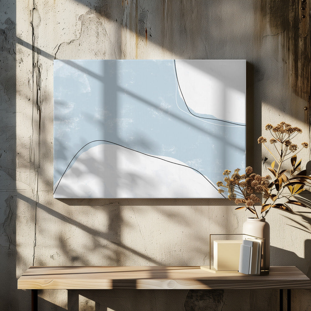 Blauwe en witte tinten met vloeiende lijnen | Canvas